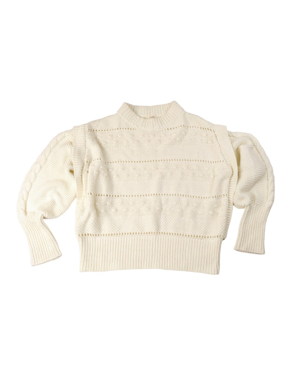 a.n.a Cream Bobble Knit Sweater L Puff Sleeve Cottagecore Cozy